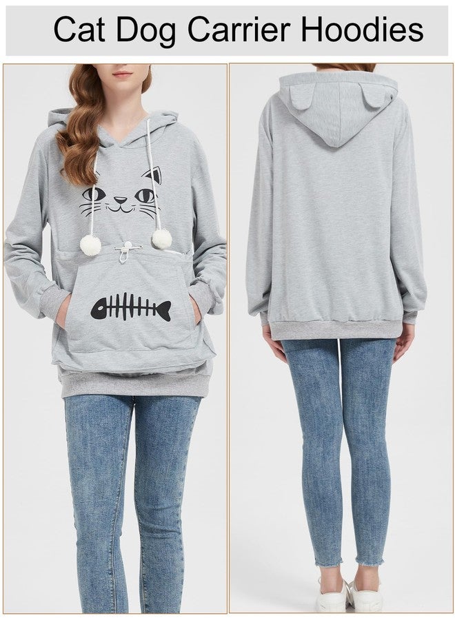 Simcat هودي سيمكات للجنسين لحمل الحيوانات الأليفة، حامل للقطط والكلاب، كنزات بأكمام طويلة، هودي كبير الحجم لطيف للقطط والجراء، رمادي فاتح - Image 2